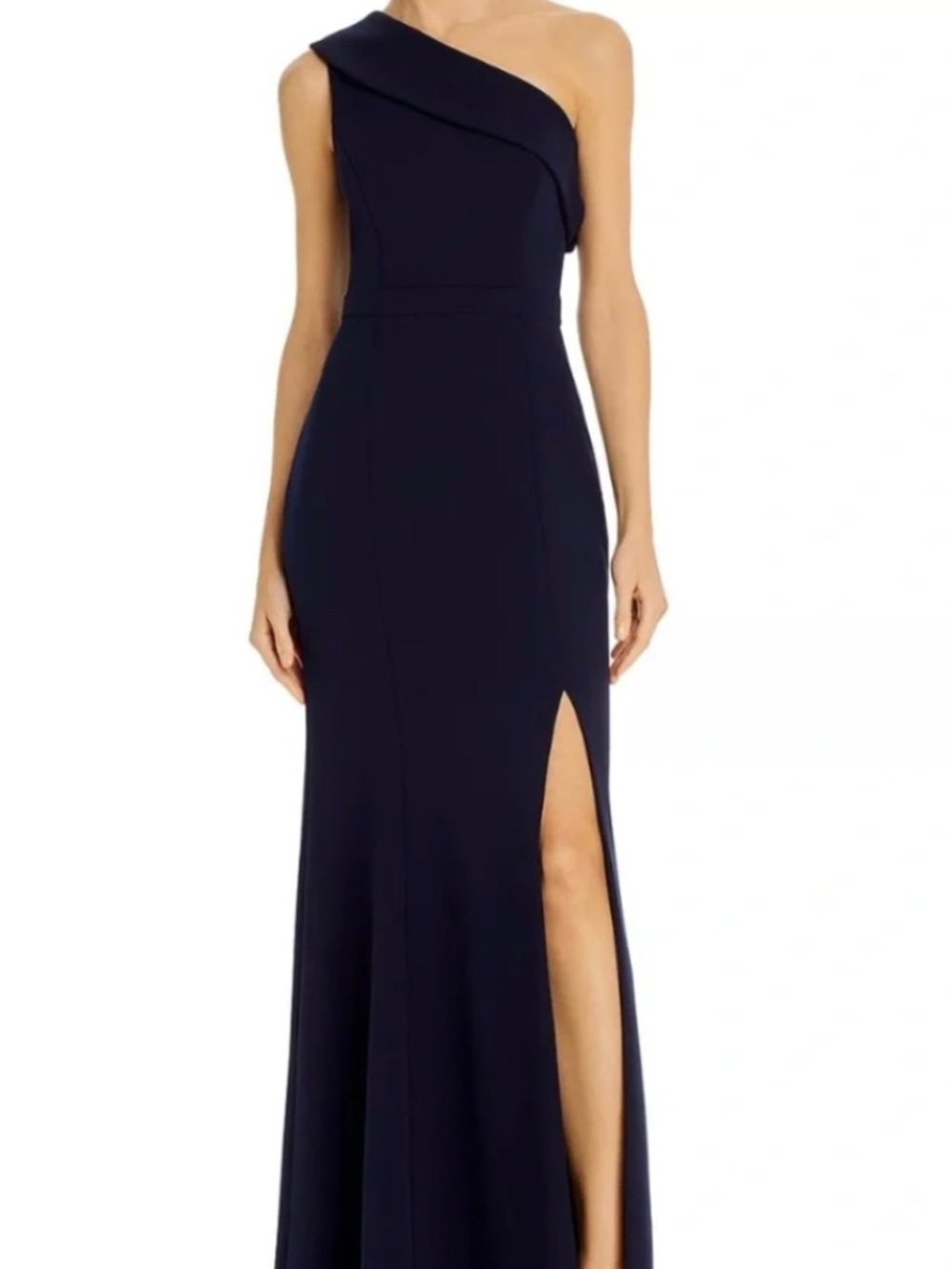 NEW NWT $269 AQUA BY BLOOMINGDALES ONE SHOULDER NAVY SCUBA CREPE GOWN SIZE 2